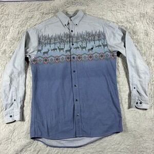 Cabelas Deer Print Button Up Shirt Mens M Tall Chamois Flannel Cabin Hunting